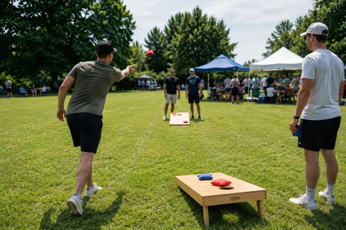 Cornhole: Der Wurfspiel-Klassiker aus den USA: entspannt zwischen den aktiven Runden.