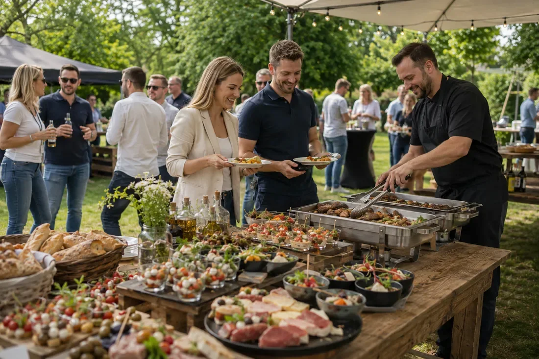 Catering: Verpflegung über geprüfte Partner: vom Fingerfood bis zum warmen Buffet.